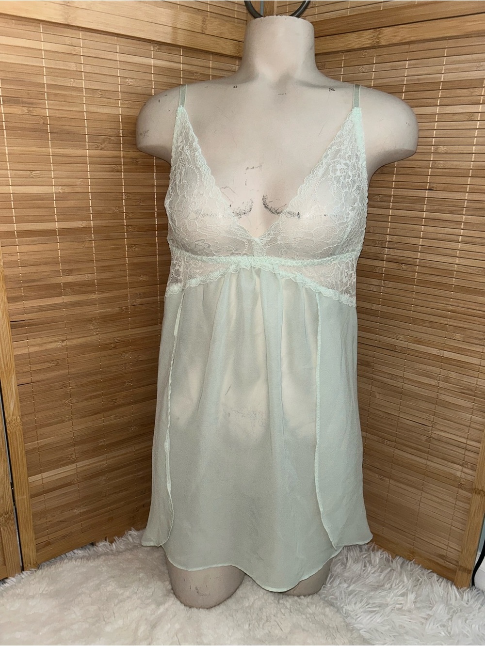 Cosmopolitan Sheer Mint Green Lace Trim Robe babydoll slip dress woman’s M